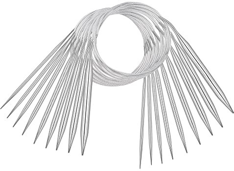 Coopay Rundstricknadeln Set 100 cm, 9 Stück Edelstahl Mit Stahlseil, 2,5-10,0 mm Metall, Glatt für Tücher, Schals, Pullover, Decken