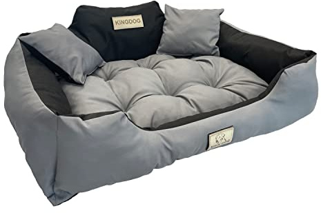 KINGDOG Hunde- und Katzenbett mit Zwei Kissen Hundekissen Hundekorb Haustierbett Waschbar Wasserdichtes PVC-Material (XXL 130 x 105cm, Dunkelgrau)