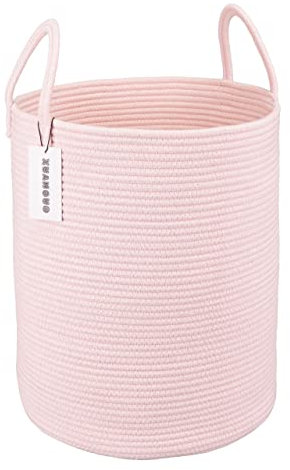 XUANGUO Panier à linge en corde de coton pour filles, enfants, bébés, crèche, tissé, pour salon, chambre de fille, style bohème, grands paniers en corde pour couverture, jouets, grande taille, rose