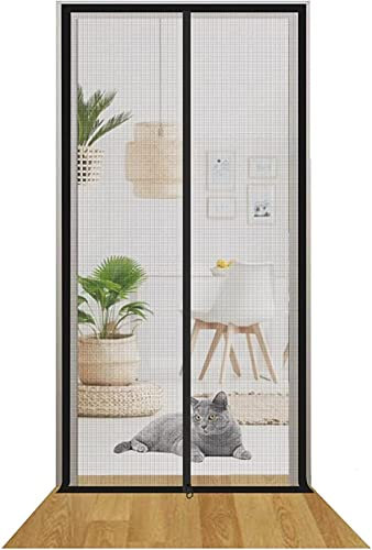 Katzengitter Balkontür Verdicktes Katzenschutzgitter Fliegengitter Für Wohnzimmer, Schlafzimmer, Küche, Terrasse, Hund Katze Kratzfeste Gittertür Mit Reißverschluss (Color : Schwarz, Size : 90x220)