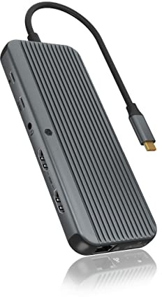 ICY BOX USB-C Docking Station (12-in-1) für 3 Monitore (2x HDMI & 1x DP), 4K 60 Hz, 4x USB 3.0 HUB, 100W Power Delivery, Gigabit Ethernet, Audio, IB-DK4060-CPD