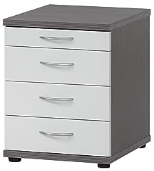 Möbelpartner Conteneur de Bureau Tiroir, Bois d'ingénierie, Frêne Gris décorBlanc Mat, 41,6 x 50 x 53,4 cm
