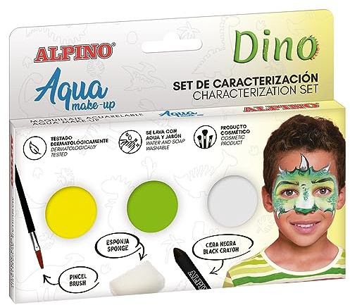 Alpino Aqua Make Up Dinosaurier-Set | Gesichts- und Körper-Make-up auf Wasserbasis | Ideal für Kostüme für Kinder und Erwachsene | Farbe auf Wasserbasis für Freizeit- und Semi-professionelle Anwendung