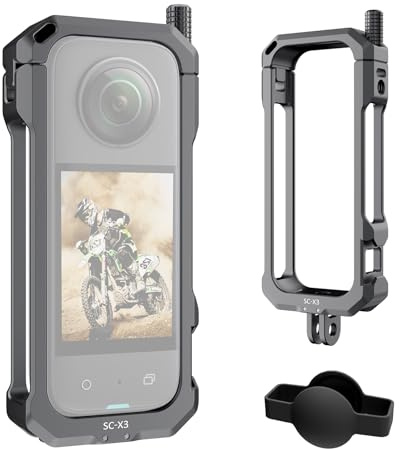 SIRUI Kamerakäfig für Insta360 X3, Aluminium Schutzrahmen Käfig mit Schutzhülle, klappbaren Fingern, 1/4-Gewinde und Kaltschuh Cold Shoe, Kamerazubehör, SC-X3