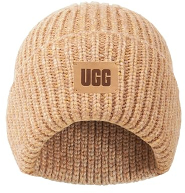UGG Kids’ Chunky Rib Beanie with Seamless Crown, Soft Rib-Knit Fabric, and Leather Logo Patch