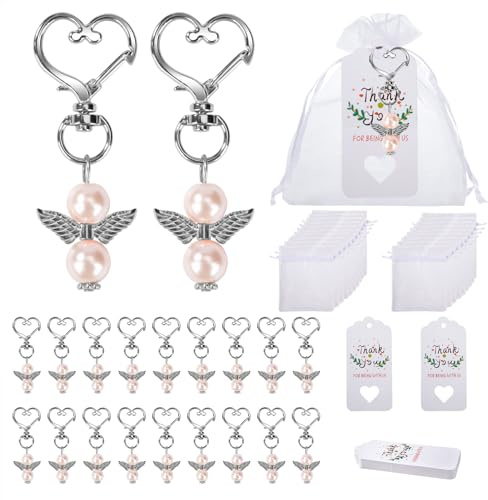 Johotone Guardian Angel Keychains Angel Wings Pendant Keychain with Organza Bags and Hanging Tags Thank You Gift Set for Baby Shower Wedding 20 Sets
