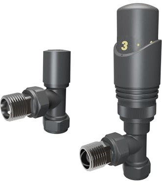 Anthracite Thermostatic Angled Heated Towel Rail Radiator Valve 15mm x 1/2