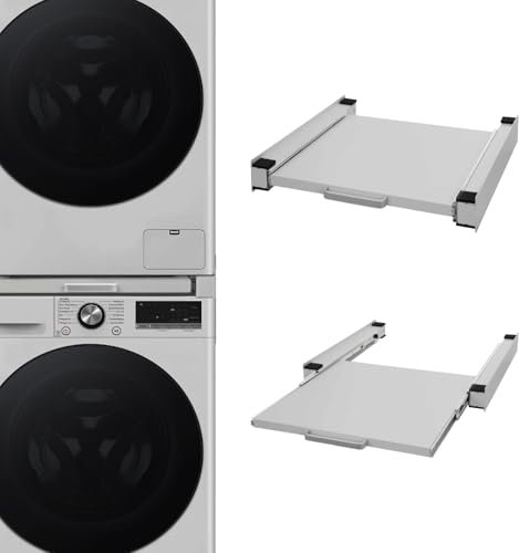 STADO® | Verbindungsrahmen mit ausziehbarer Ablage für Waschmaschine und Trockner | Rutschfester Zwischenbausatz Universal Zwischenbaurahmen 60x55cm (Weiß, Zwischenbaurahmen mit Ablage)