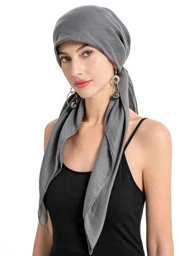 ZLYC Chemo huvudbonad förbunden huvudscarf för kvinnor lätt mössa hatt skalle skydd keps huvudsjalar, Solid mörkgrå, one size
