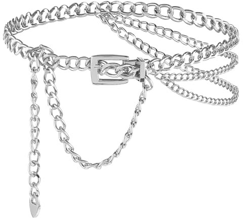 Amabro Mehrschichtiger Taillenkettengürtel Damen Hüftkette Kettengürtel Pirat Bauchkette Tailengürtel Frauen Ketten Gürtel für Kleid Verstellbare Body Link Gürtel für Jeanskleider