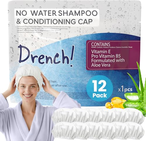 Drench! Haarwaschhauben 12x Haar Shampoo Cap - 12er Pack - Haare Waschen ohne Wasser - Waschhaube mit Conditioner - Mit Aloe Vera Vitamin E und Provitamin B5