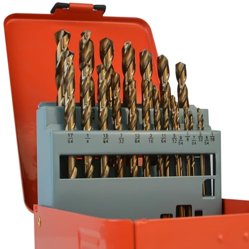 Luckyway 1/16-3/8 (21Pcs) M35 Cobalt Drill Bits, Jobber Length Twist Drill Bit Set for Hard Metal, Stainless Steel, Cast Iron, Wood and Plastic, with Storage Case