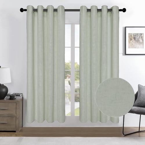 CUCRAF Linen Curtains Eyelet Sheer Net Voile 2 Panels 55 Width x 84 Drop Sage Green