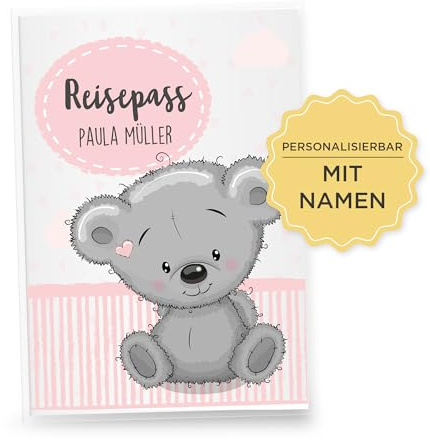 Little Fairy Tales Reisepasshülle für Kinder personalisierbar | Kinderreisepasshülle mit Personalisierung/Namen | Schutzhülle personalisierbar mit Dorftiere Koala