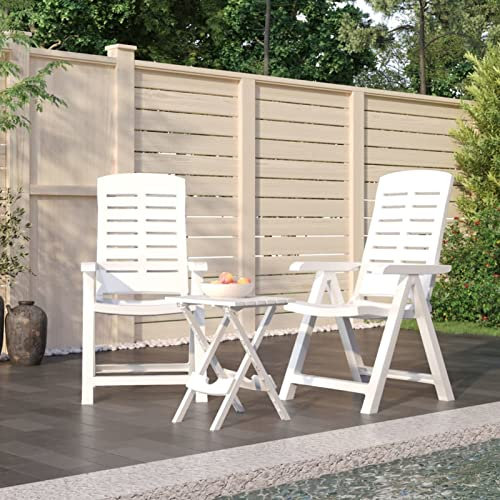 Homgoday 3-teiliges Gartenmöbel-Set aus weißem Polypropylen, Stuhl, Sessel, Tisch, Küche, Outdoor, Terrasse, Balkon, Gartenmöbel