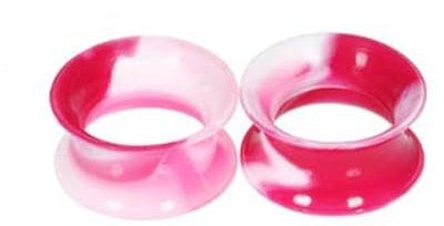 2Pcs Silikon 14mm Tunnel, Dehner Tunnel Rot-Weiss Rot-Weißer Reifen Flesh Tunnel Set