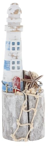 Shudehill Giftware Sandy Bay Standing Beach House Ornament Decoration - Beach Rustic Themed Design with Lighthouse, Anchor, Log House and More (Lighthouse)