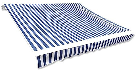Baziroo Markisenbespannung Canvas Außen Markisenstoff UV Markisenstoff Balkon Markisentuch Markise Canvas Markisen Ersatzstoff Wechseln Markisenstoff 280x245 cm Blau/Weiß Polyester