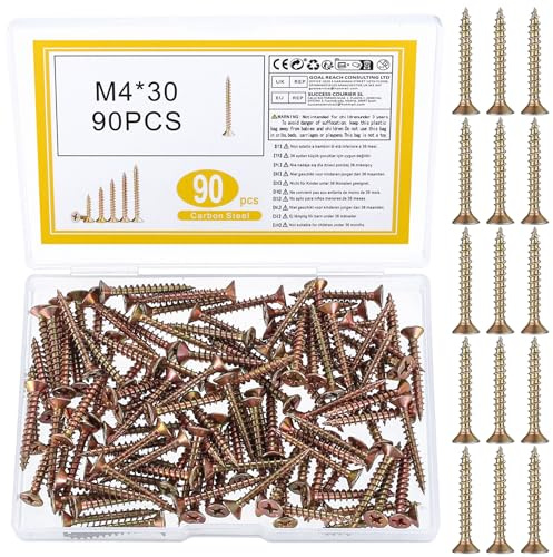 ZWFSDM Self-Tapping Screws - Corrosion Resistant Color Zinc Plated Carbon Steel Screws for Wood/Metal/Plastic - Ideal for Construction,Home Renovation & DIY Projects (M4*30)
