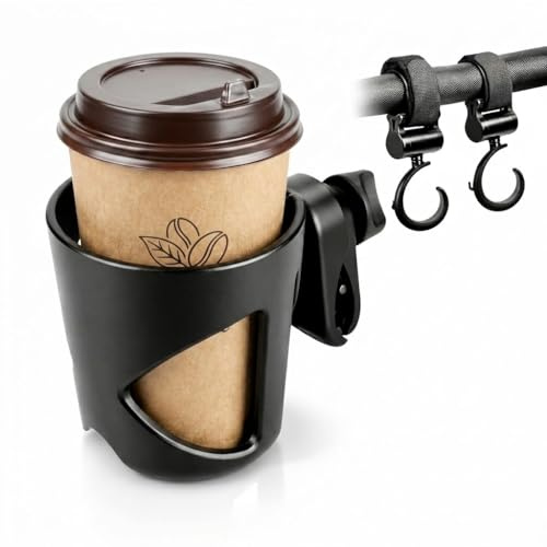 MC MICUS - Mugghållare för barnvagn, Dryckeshållare för barnvagn, Tillbehör till barnvagn, Underlägg för barnvagn, Walkertillbehör, Mugghållare för solstolar. (5.Svart Universal Mugghållare)