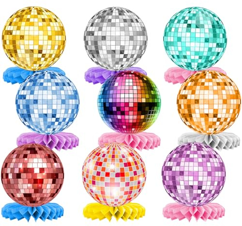 JWTRSVTY Discoteca Centrotavola A Nido D'Ape Set, 9 Pezzi Discoteca Tema Nido D'Ape Feste Decorazioni, Anni '70 '80 Vintage Festa Di Compleanno Accessori, Centrotavola Colorati A Nido D'Ape Da Disco