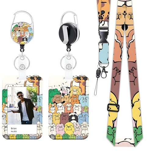 Yistoi Ausweishülle mit Band, Ausziehbarer Schlüsselanhänger Badge Holder, abnehmbarem Lanyard mit ID Kartenhalter Set für Lehrer, Ärzte und Studenten, Weihnachts (Cartoon-Tier)
