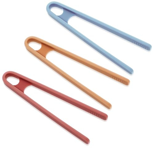 Sibba Silicone Mini Tongs 3 Pcs Small Cooking Tong Colorful Serving Kitchen Grippers Food Tips Tongs Portable Tweezer Anti Slip Fruits Grips for Fine Motor Skills Preschool Sugar Salad Snacks