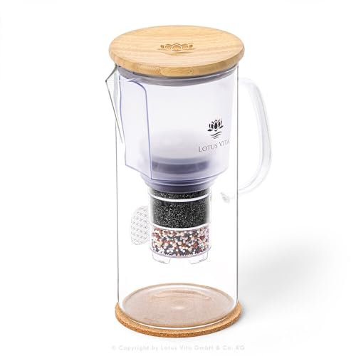 Lotus Vita ENYA Glas-Filterkanne mit Bambusdeckel (Blume des Lebens auf dem Glas)