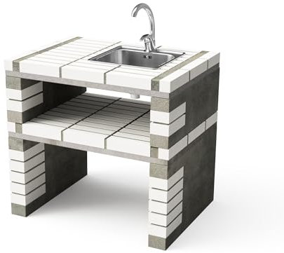 MAESTRO FERRETERO Movelar California Plus XL-Modul mit seitlicher Halterung für Waschbecken und Wasserhahn für vorgefertigte Grills (Beige, Grau, 86,5 x 64 x 64 cm) - Verwendung im Freien