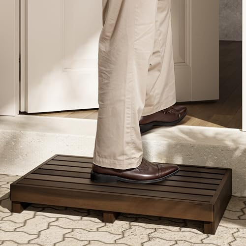 TINAMO 3.5 One Step Stool for Elderly, Acacia Wood High Riser Step Stool for Bed - 550 Lbs Wooden Mobility Stepping Stools for Adults, Kids/Bedside, Bathroom, Kitchen, Garden (Walnut, 3.5 Height)