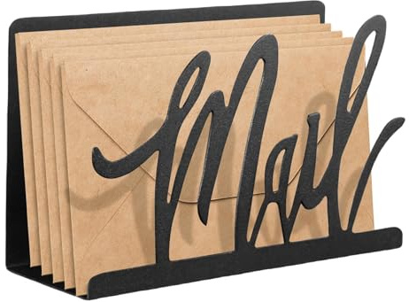 Jlobnyiun Briefhalter – schwarzer Tisch-Post-Organizer, vertikale Ausstellungsfächer, Schreibtisch-Aktenregal, Postkartenaufbewahrung, um Ordnung auf dem Schreibtisch zu halten