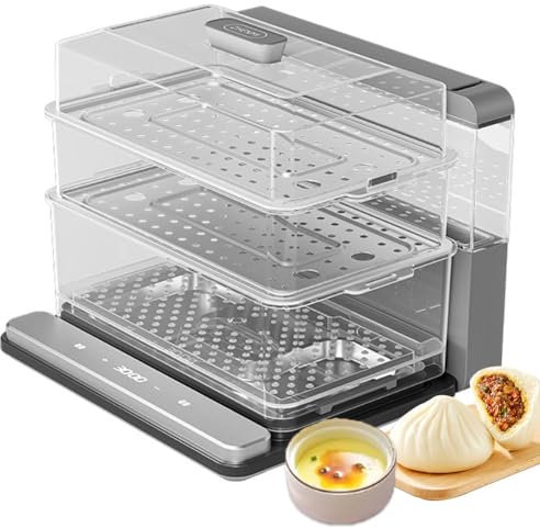 Cuiseur Vapeur électrique Pliable à 3 Niveaux de 20 L, 1100 W, Double Isolation, Cuisson 24 h/24, Cuisson Vapeur en 15 Secondes, Protection Contre Le Manque d'eau, pour légumes, Viande