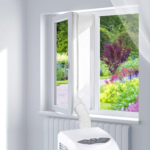 Sellado ventana aire acondicionado 400 cm, Kit ventana aire acondicionado portatil cremallera doble, Bloquea el Aire Caliente, Fácil Instalación, para Aire Acondicionado Portátiles y Secadoras