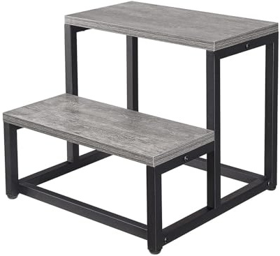Marchepied à 2 marches pour adultes et enfants, en métal robuste et en bois, avec repose-pieds antidérapant, supporte jusqu'à 226,8 kg, pour cuisine, salle de bain, toilettes