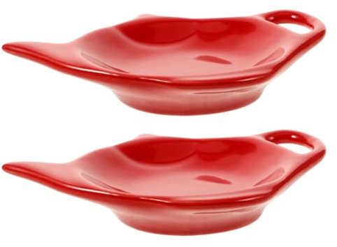 VICASKY Ceramic Tea Bag Holder Dish Red Christmas 2pcs Tea Bag Coaster Tray Porcelain Kitchen