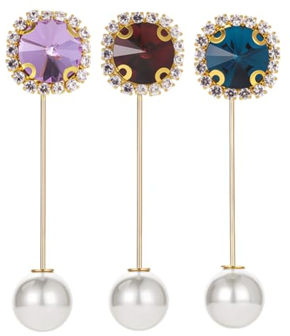 HOBBIESAY 3 piezas de perlas de cristal broche de pin plano redondo cristal ojal con perlas brillantes de cristal brochepins ropa broche accesorios para mujer ropa vestido decoración