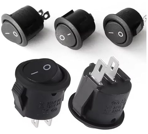 5x Runde Wippschalter 23mm – Kippschalter 125V/250V AC, 10A/16A – Schwarz