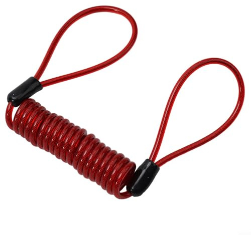 babominimer Cavo di sicurezza per moto, con molla di sicurezza per blocco del freno a disco, 120 cm, in acciaio rivestito in PVC, cavo antifurto compatibile con e (rosso)