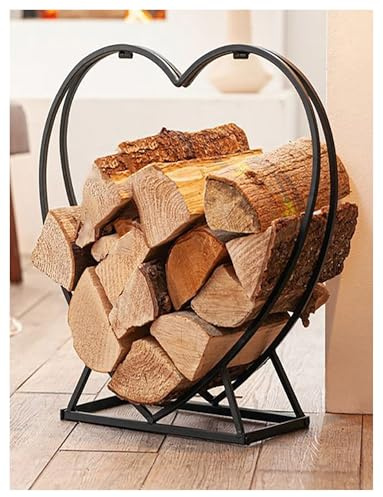 Supporto for legna a forma di cuore, impilatore for legna in acciaio resistente for camino interno ed esterno, porta legna da ardere