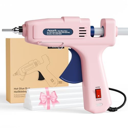 100W Heißklebepistole, 100/60W Klebepistole heissklebepistole mit 10Stück Heißklebestiften 11mm x 150mm für Schule Basteln Heimwerken Kunst schnelle Reparaturen zu Hause (Rosa, E)