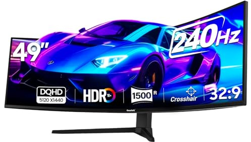 Gawfolk Moniteur de jeu incurvé de 49 , 240 Hz, Dual QHD 5120 x 1440, 1500R, 32:9, PBP/Pip, écran d'ordinateur ultra large réglable en hauteur pour multitâche, panneau VA avec contraste 3000:1, VESA