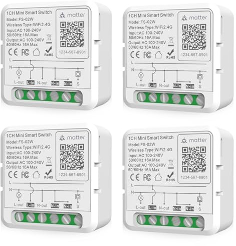 4 Pack Smart Lichtschalter Modul, 2.4G WLAN Schalter Modul 1 Weg, WiFi Smart Life Schalter Kompatibel Alexa/Google-Assistant/Tuya App, DIY Mini Relais Modul Neutralleiter Erforderlich