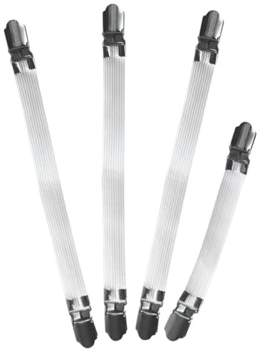 Levemolo 4 Pcs Ironing Board Cover Clips Set with 3 Long and 1 Short Elastic Strap, Sheet Fasteners Bed Corner Holders for Secure Fit and Slip Prevention