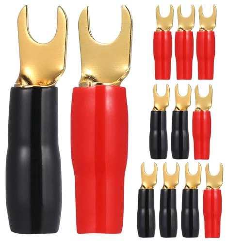 NUOBESTY 12pcs Y Speaker Spade Connector Forked Brass Terminal Insulation Car Audio Wire Crimp Terminals Speaker Cable for Car Stereo