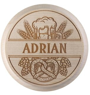 Krugdeckel aus Holz mit persönlicher Gravur, runder Maßkrug Deckel mit Motiv + Wunsch-Name (Motiv 4)