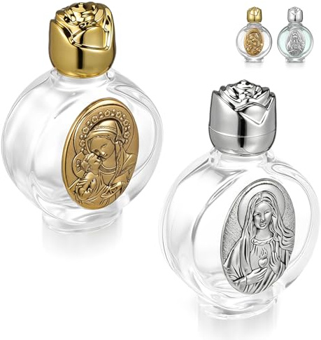 HOOWIFFY 2pièces Flacon Eau Bénite Verre Bouteille Décorative Rechargeable pour Eau de Bénédiction Emportez Votre Bénite Partout