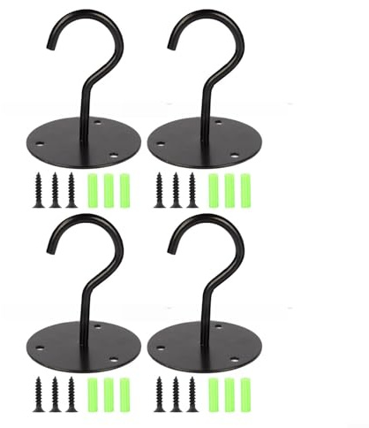 Heavy Duty Plant Hangers Ceiling Hooks, 4-Pack Stainless Steel Wall Mount Brackets 75x65mm, Rust Proof Hanging Kit for Indoor Outdoor Plants Bird Feeders Lanterns(black)