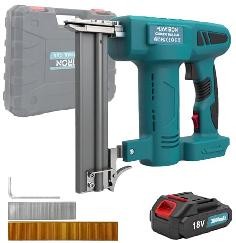 Agrafeuse/cloueuse sans fil, compatible avec batterie Makita 18 V, pistolet à ongles électrique 2 en 1 avec batteries 3,0 Ah et 1000 clous/agrafes, pour projets de bricolage en bois (avec 1 batterie)