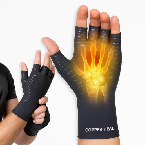 COPPER HEAL GUANTI compressione ARTRITE - Best Medical guanti garantisce il funzionamento di rame per artrite reumatoide, tunnel carpale, RSI, osteoartrite & tendinite – Diti apperti (MEDIUM)