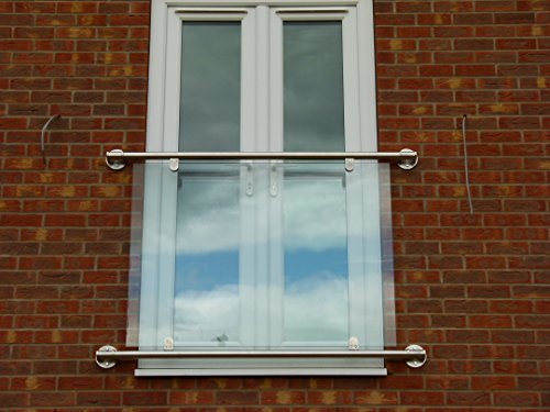 Dio-Met Modern Style Stainless Steel Juliette Balcony - Glass Infill (1800mm Opening)